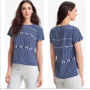 Trina Turk Blue & White Geometric Blouse